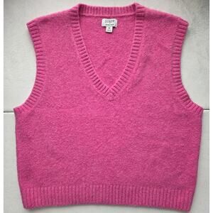 J. Crew Extra Soft Hot Pink Sleeveless V-Neck Vest Preppy Colorful Collegiate